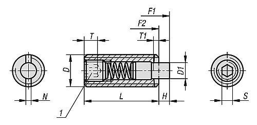 Federndes Druckstück Standard Federkraft M05 L=18 Stahl, flach, Komp: Bolzen aus Stahl - K1370.05 - erhältlich bei ♡ HUG Technik ✓