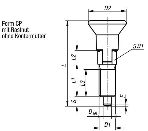 Arretierbolzen mit Gewindesicherung Gr.0 M06, D=4, Form: CP mit Rastnut ohne Kontermutter, Edelstahl ungehärtet - K1098.193004060 - bei HUG Technik ✓