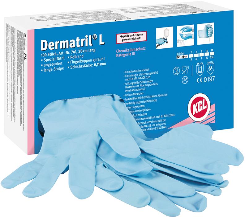 KCL Einweghandschuh Dermatril® L741, blau (Box mit 100 Stück) - erhältlich bei ♡ HUG Technik ✓