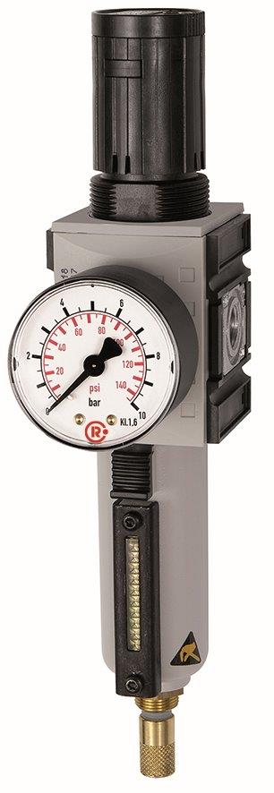 Filterregler »FUTURA«, Metallbehälter, Sichtrohr, Manometer, BG 1, G 1/4, 0,1-1 bar, VA - direkt von HUG Technik ✓