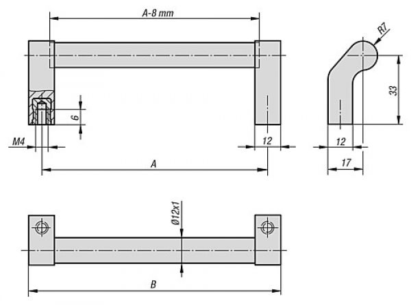 Rohrgriff abgewinkelt Aluminium, natur eloxiert, Komp: Polyamid, A=120, D=M04 - K0235.120041 - direkt von HUG Technik ✓