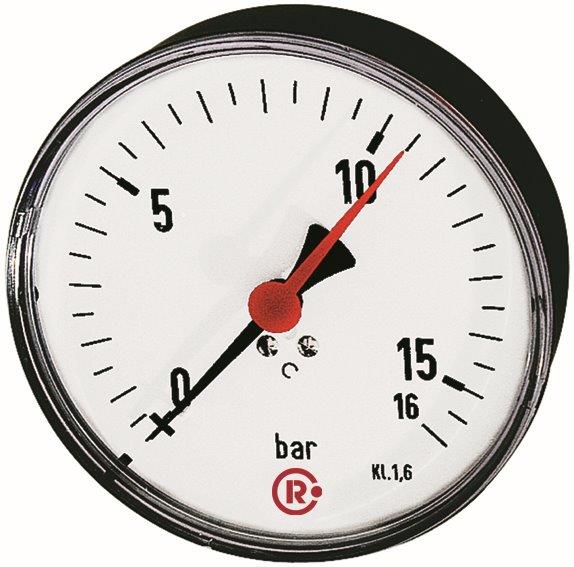 Standardmanometer, G 1/4 hinten zentrisch -1/0,0 bar, ø 100 mm, Einfachskala, Stahlblechgehäuse - erhältlich bei ♡ HUG Technik ✓