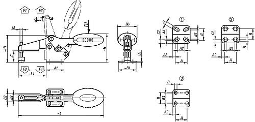 Schnellspanner Horizontal Standard, Fuß waagrecht F1=1350, verstellbare Andruckspindel M06x35, Stahl - K0660.006024 - erhältlich bei ♡ HUG Technik ✓