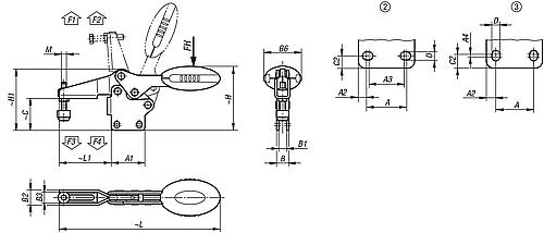 Schnellspanner Horizontal Standard, Fuß senkrecht F1=1350, verstellbare Andruckspindel M06x35, Stahl - K0661.006024 - kommt direkt von HUG Technik 😊