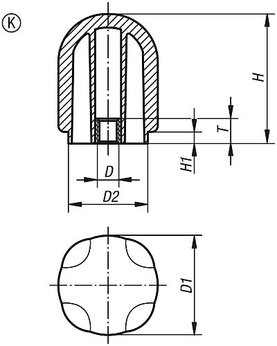 Spanngriff hoch M06, Form: K Thermoplast, Komp: Messing - K0280.4206 - bei HUG Technik ✭