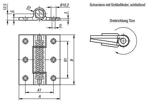 Federscharnier Feder schließend A=82,5, B=100, Aluminium farblos eloxiert - K1182.821001 - direkt von HUG Technik ✓