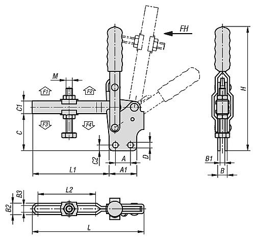 Schnellspanner Standard L=141 Stahl, Fuß senkrecht, Komp: Kunststoff, Komp: rot, F2=2400 - K1248.02400 - gibt’s bei HUG Technik ✓