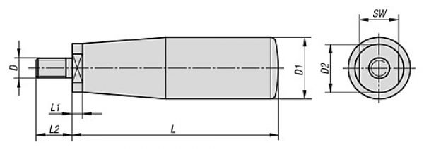 Zylindergriff drehbar M06 Thermoplast, Komp: Stahl, L=55 - K0774.06200500 - bei HUG Technik ✭