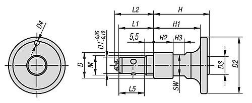 Kugelsperrbolzen mit Pilzgriff, D1=10, L1=21,5, Stahl Vernickelt, Komp: Stahl - K1063.1024 - erhältlich bei ✭ HUG Technik ✓