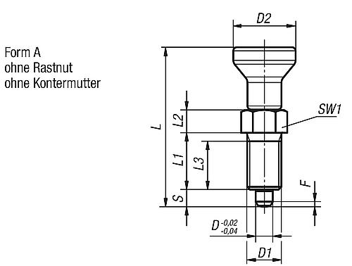 Arretierbolzen Gr. 0 M08X1, Form: A Edelstahl, gehärtet, Komp: Edelstahl, D=4 - K0632.001004 - direkt bei HUG Technik ✓