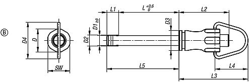 Kugelsperrbolzen mit Griffmulde und Ring, Form: B, D1=10, L=20, L1=8,9, L5=28,9, Edelstahl 1.4542, hohe Scherfestigkeit - K0790.111510020 - bekommst Du bei HUG Technik ♡