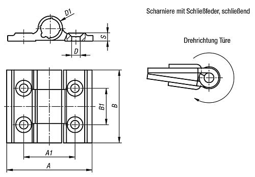 Federscharnier Feder schließend A=35, B=30, Aluminium farblos eloxiert - K1178.35301 - erhältlich bei ✭ HUG Technik ✓