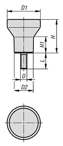 Pilzknopf Gr.1 M04X10 D1=21 Duroplast, schwarz, poliert, Komp:Autom.Stahl, Komp:blau passiviert - K1287.104X10 - bei HUG Technik ✭