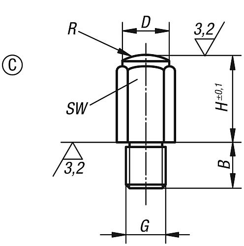 Positionsfuß M06X11 H=10, Form:C Vergütungsstahl, SW=10 - K0299.306010 - erhältlich bei ♡ HUG Technik ✓