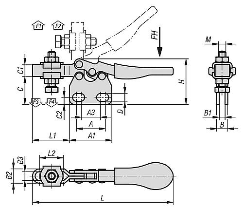 Schnellspanner Mini L=79 Stahl, Fuß senkrecht, Komp: Kunststoff, Komp: rot, F2=500 - K1243.0500 - direkt bei HUG Technik ✓